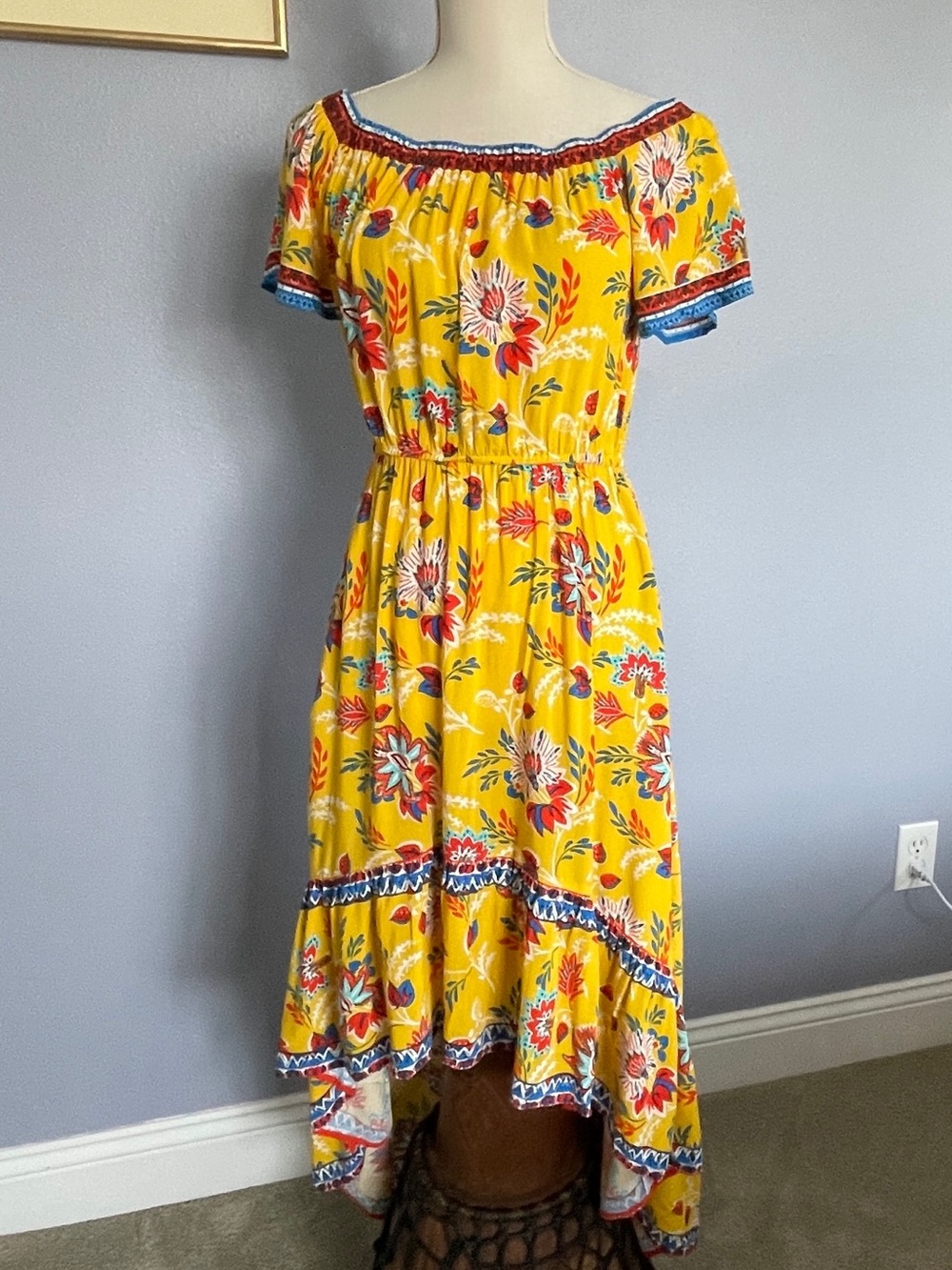 Flying Tomato Boho High Low Hem Floral Off-Shoulder Midi Dress size L